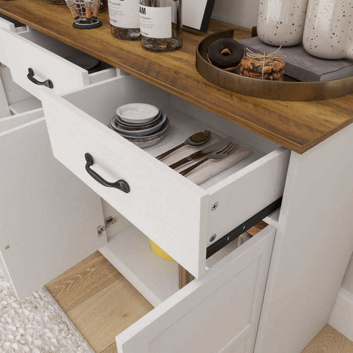 HOMCOM Sideboard Cabinet, Coffee Bar Cabinet with Drawers, Distressed White