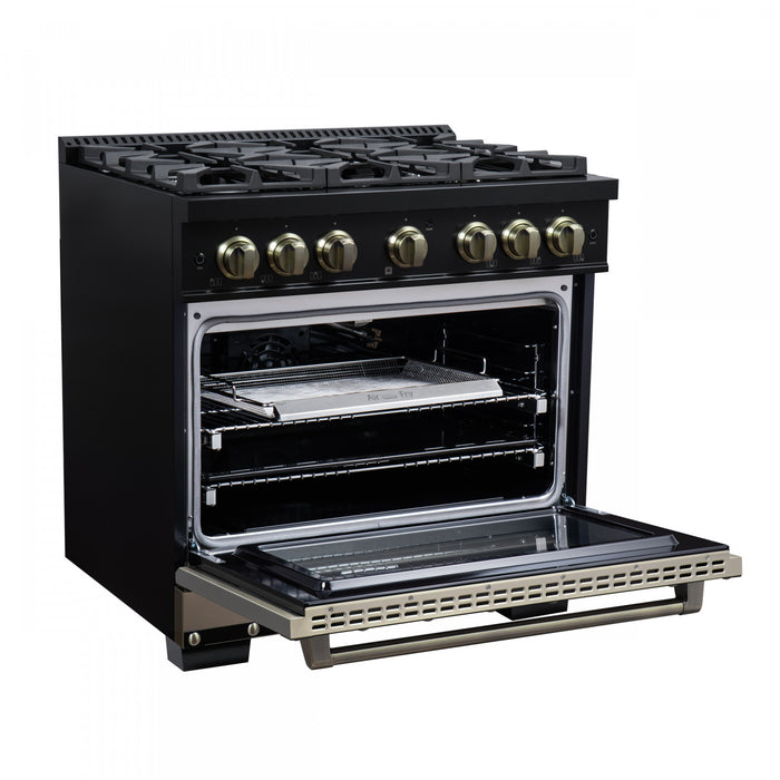 Forno Ambassador 36\" Gas Range in Black, 6 Sealed Burnes, 5.2 Cu.Ft. Oven - FFSGS6299-36CPBLK