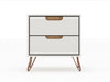 Rockefeller Mid-Century Modern 20" Nightstand in Off White (2-Drawer) - Set of 2 | Table de nuit Rockefeller Mid-Century Modern 20" en blanc casse (2 tiroirs) - Lot de 2