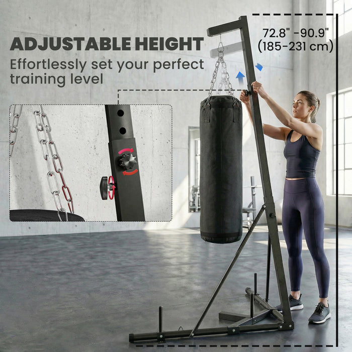 Soozier 72.8\"-90.9\" Adjustable Punching Bag Stand with Sandbag, Black