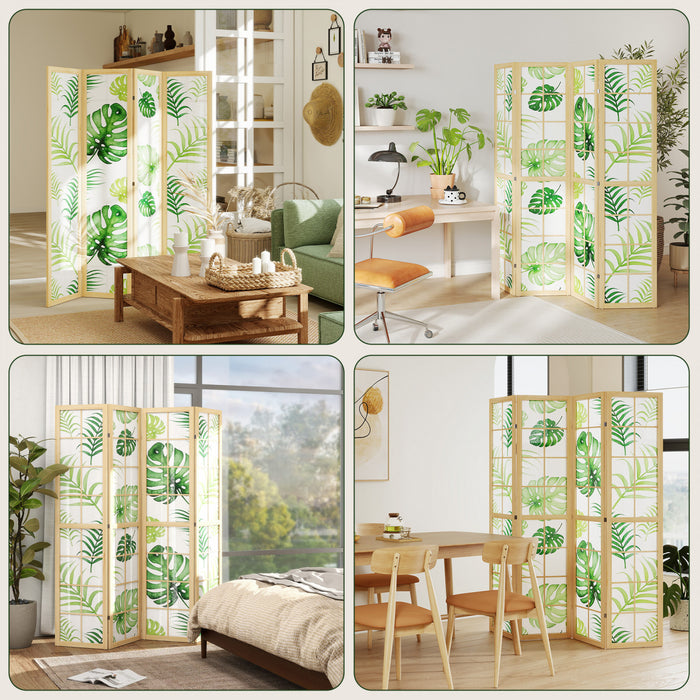 HOMCOM 4 Panel Folding Privacy Screen, Boho Room Divider for Living Room