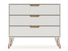 Rockefeller Mid-Century Modern 35" Dresser in Off White (3-Drawer) - Set of 2 | Commode Rockefeller Mid-Century Modern 89 cm en blanc casse (3 tiroirs) – Lot de 2