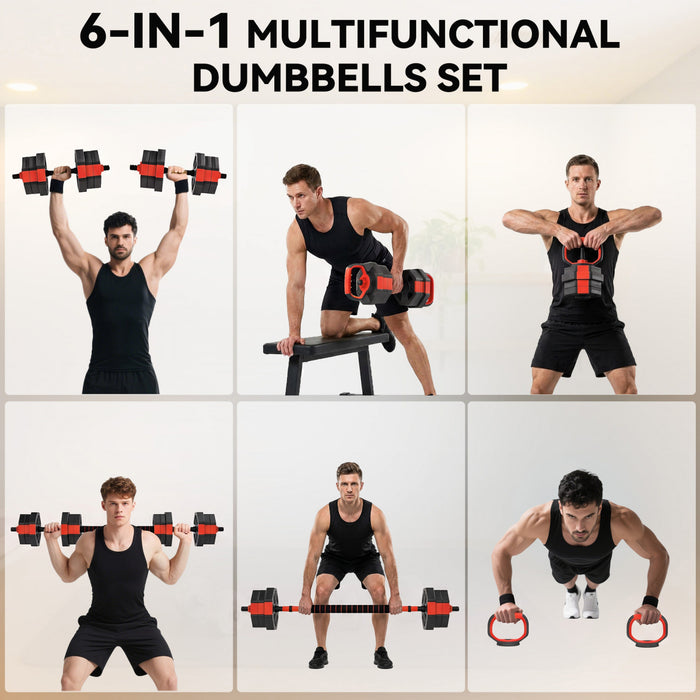 Soozier 6-in-1 Adjustable Dumbbell Set, 44lbs Free Weights Set, Red