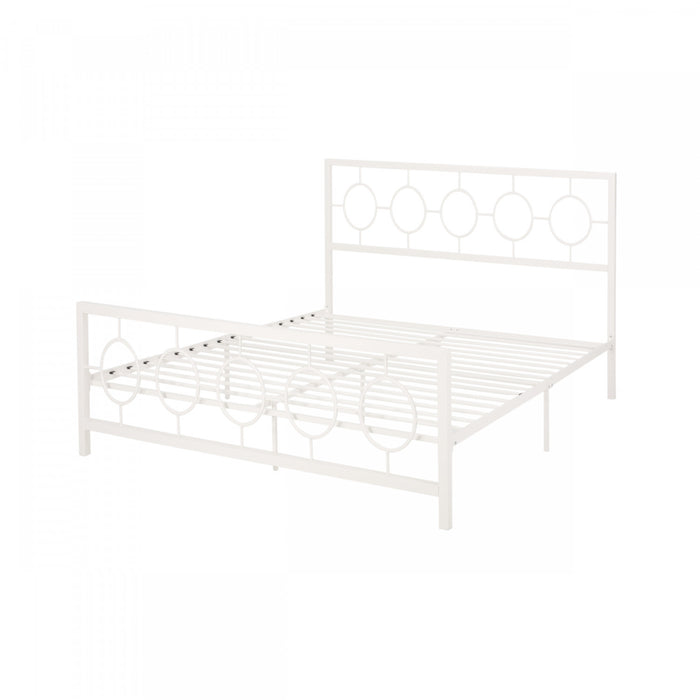 Robert Metal Construction Bed Frame With Circular Design Headboard And Footboard,king Size,white King Bed