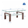 Liam Modern Rectangle Clear Tempered Glass Coffee Table,Walnut | Table basse moderne rectangulaire en verre trempe transparent Liam, finition noyer