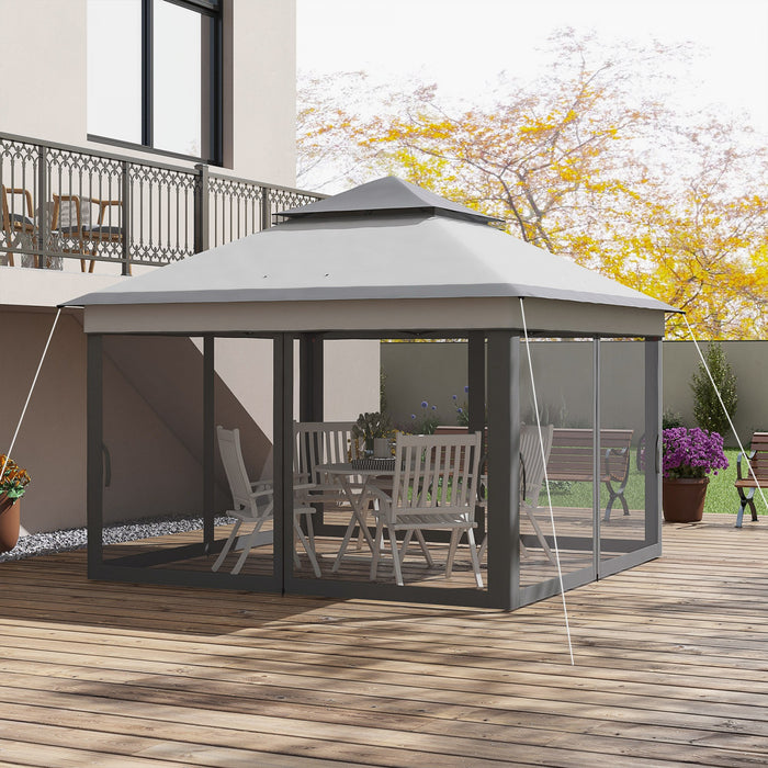 Outsunny 10.7 X10.7 Ft Pop Up Sun Shelter With Uv30+ Roof Cover, Light Grey