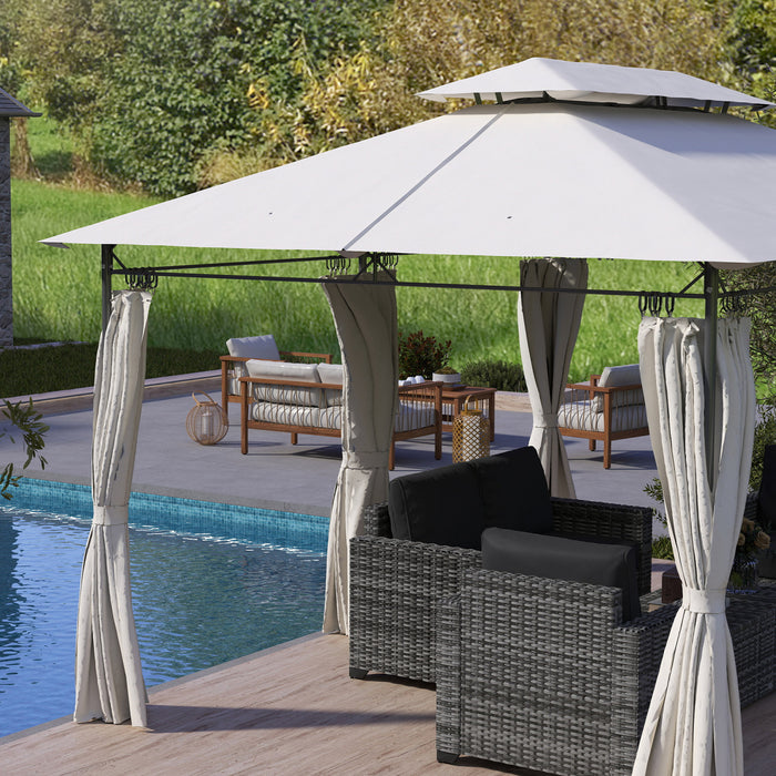 Outsunny 10' x 13' Double Roof Patio Gazebo With Curtains, Dark Grey