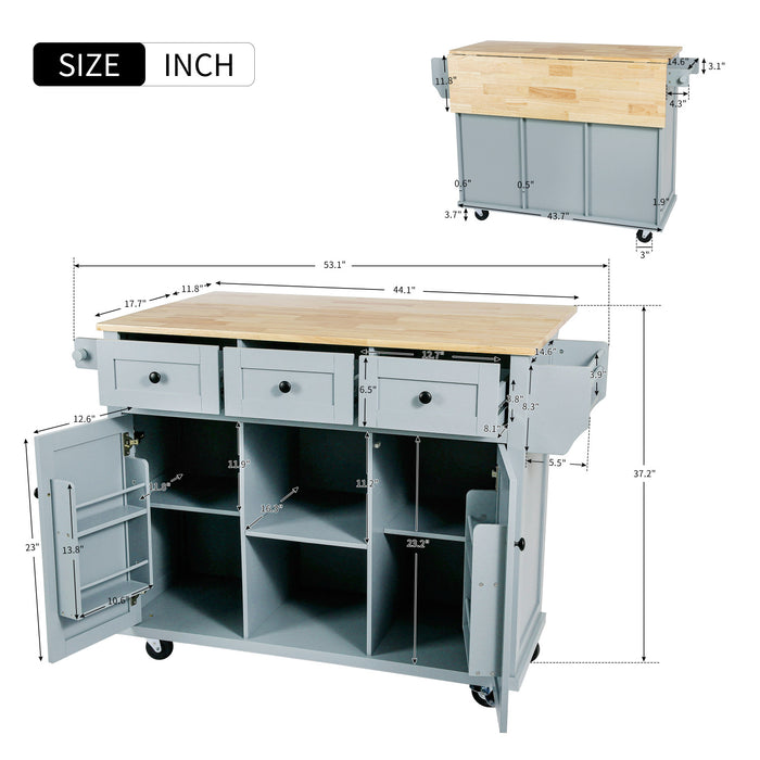 Margery Rubberwood Kitchen Cart With Drop-leaf Countertop And Storage Racks - Blue
