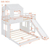 Marico Twin Over Solid Wood Full Bunk Bed With Slide, Playhouse Design - White | Lit Superpose Marico En Bois Massif, Taille Simple En Haut Et Double En Bas, Avec Toboggan, Design Maison De Jeu - Blanc