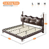 Emma Faux Leather Platform Bed Frame with Headboard,California King Size,Dark Brown King Bed  | Cadre de lit plateforme en simili cuir Emma avec tete de lit, taille California King, marron fonce