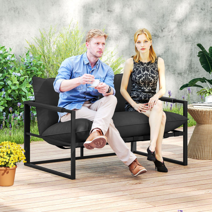 Outsunny Outdoor Sofa Loveseat, Webbing Patio Couch With Thickened Cushion
