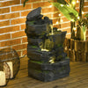 Outsunny 4-tier Rock Outdoor Fountain, LED Lights, Resin Waterfall Fountain|Outsunny Fontaine D'exterieur 4 Niveaux Avec Lumiere LED, Cascade En Resine