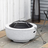 Outsunny 24" Outdoor Fire Pit With Stone Effect, Wood-burning Firepit Fireplace With Spark Screen An|Outsunny Foyer D'exterieur 24" Avec Effet Pierre, Foyer Au Bois Avec Pare-etincelles Et Tisonnier Po