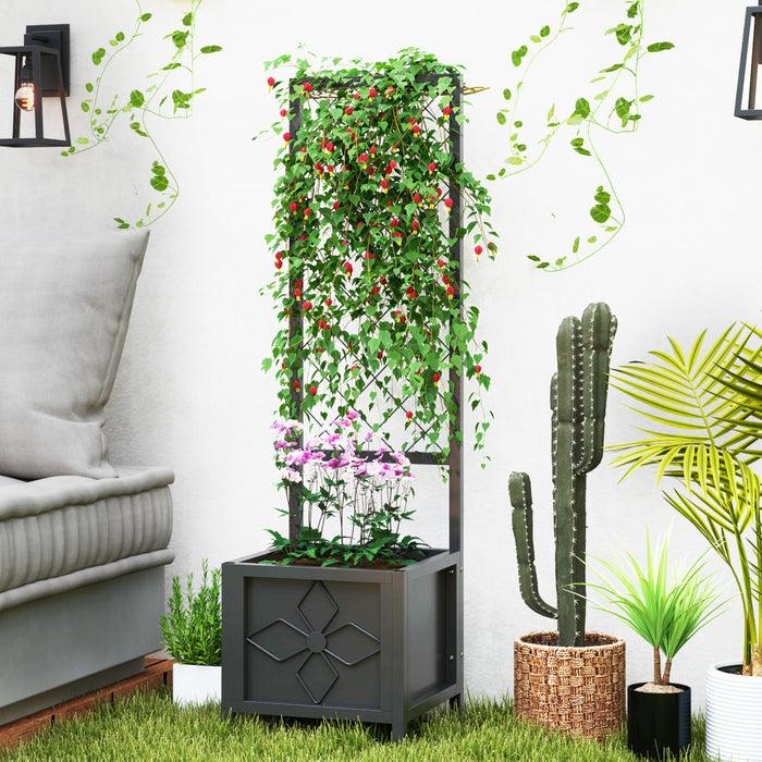 Outsunny Metal Planter Box Galvanized Planter with Trellis, Drainage Holes