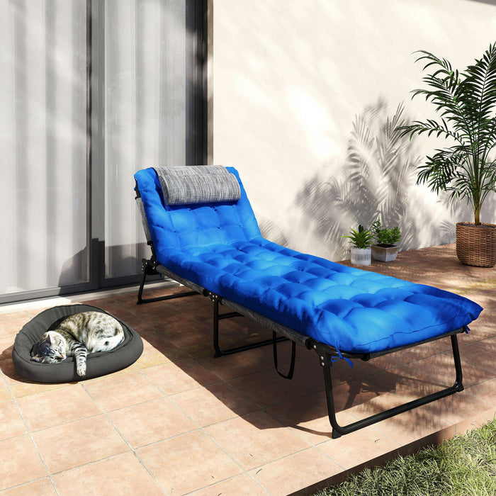 Outsunny Folding Lounge Chair W/ Cushion, Reclining Tanning Chair, Blue