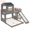 Marico Twin Over Solid Wood Full Bunk Bed With Slide, Playhouse Design - Antique Grey | Lit Superpose Marico En Bois Massif, Taille Simple En Haut Et Double En Bas, Avec Toboggan, Design Maison De Jeu - Gris Antique