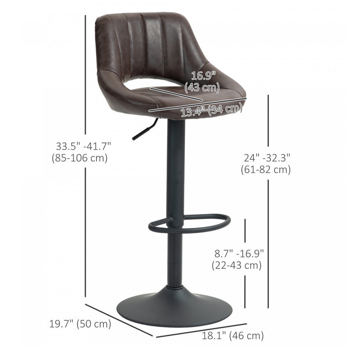 HOMCOM Bar Stools Set of 2 Swivel Adjustable Counter Height Barstools