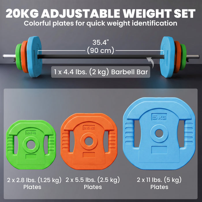 Soozier 44lbs Adjustable Barbell Weight Set, Barbell Bar, Multicolour