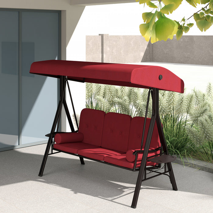 Outsunny 3 Seater Porch Swing Heavy Duty Outdoor Swing Chair, Wine Red