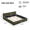 Toby Linen Upholstered Platform Bed with Thickened Headboard and Footboard,King Size,Green King Bed | Lit plateforme Toby en tissu lin avec tete et pied de lit epaissis, taille king, vert