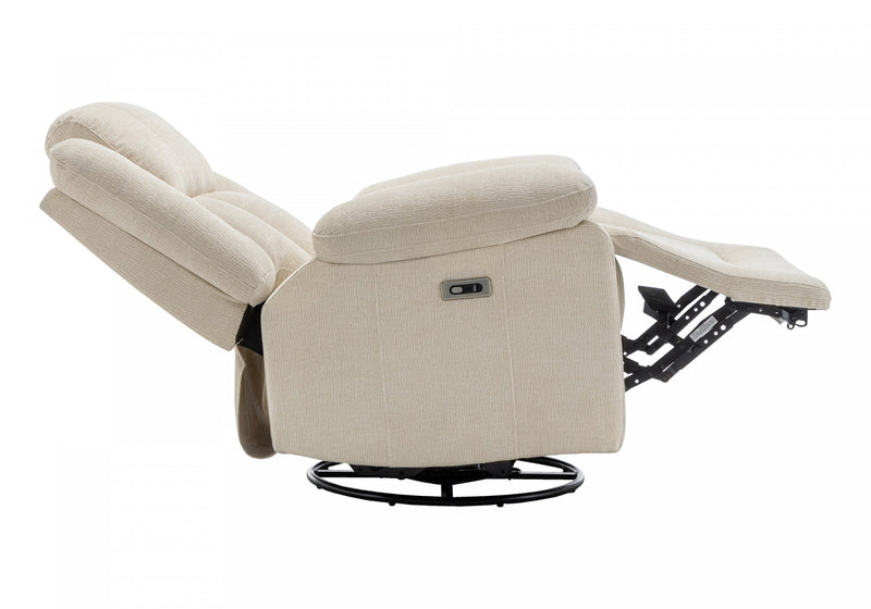 MONARCH SPECIALTIES POWER RECLINING CHAIR, 39\" WIDE, GLIDER, SWIVEL, USB PORTS INCLUDED, BEIGE FABRIC RECLINER