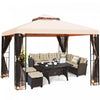 10x10ft Metal Gazebo W/ Mosquito Netting Canopy Gazebo 2 Tier Vented Gazebo Top