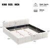 Aiden Platform Bed with Supportive Upholstered Frame in Boucle Fabric,King Size,White King Bed  | Lit plateforme Aiden avec cadre rembourre de soutien en tissu boucle, taille King, blanc