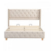 Haley Linen Upholstered Platform Bed with Classic Wingback Headboard and Diamond Tufted Upholstery,Full Size,Beige Full Bed  | Lit plateforme en lin Haley avec tete de lit a ailes classiques et capitonnage en diamant, taille Full, beige
