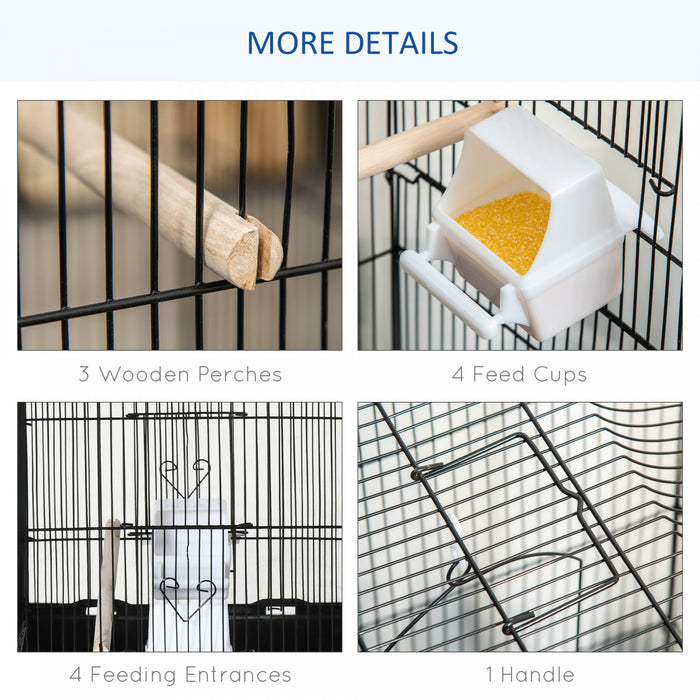 Pawhut 36\" Bird Cage For Finches, Canaries Budgies, Parrot Cage With Accessories Handle, Black