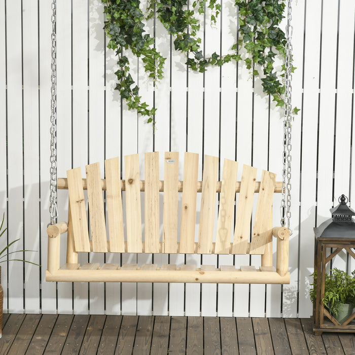 Outsunny Wooden Porch Swing 2-seater Hanging Outdoor Swing Bench W/ Chains