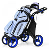 Goplus Folding 4 Wheels Golf Push Cart W/bag Scoreboard Adjustable Handle Blue