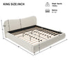 Camille Platform Bed with Curved Headboard and Luxurious Boucle Upholstery,King Size,White King Bed  | Lit plateforme Camille avec tete de lit courbee et tapisserie bouclee luxueuse, taille King, blanc