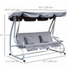 Outsunny 3-seat Outdoor Patio Swing Chair, Converting Flat Bed, Canopy Swing With Adjustable Shade, |Outsunny Balancoire De Jardin Robuste 3 Places Couvert Gris