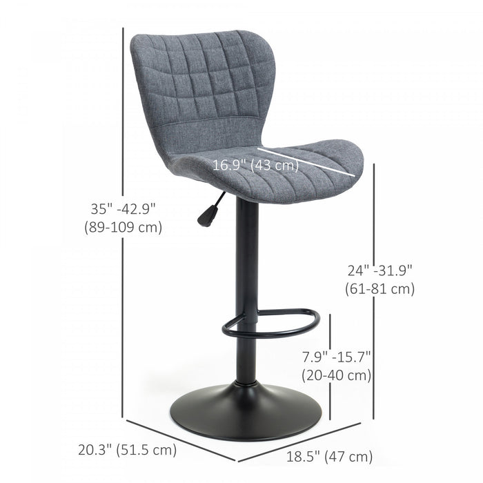 HOMCOM Bar Stools Set of 2 Adjustable Height Swivel Bar Chairs with Back