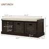 Leif Solid Wood And Rattan Baskets Storage Bench With Cushioned Seat - Espresso | Banc De Rangement Leif En Bois Massif Avec Paniers En Rotin Et Assise Rembourree, Couleur Espresso