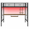 Andy Twin Loft Space-saving Metal Bed With Desk And Led Light - Black | Andy – Lit Mezzanine Simple En Metal Avec Bureau Et Eclairage Led, Design Gain De Place – Noir