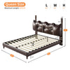 Emma Faux Leather Platform Bed Frame with Headboard,Queen Size,Dark Brown Queen Bed  | Cadre de lit plateforme en simili cuir Emma avec tete de lit, taille Queen, marron fonce