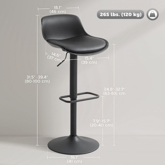 HOMCOM Swivel Bar Stools Set of 2 with Adjustable Height, Bar Chairs, Black