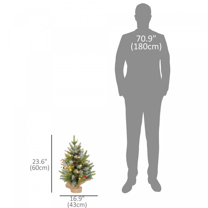 HOMCOM Set of 2 2ft Pre-Lit Artificial Christmas Trees, Xmas Tree, Green