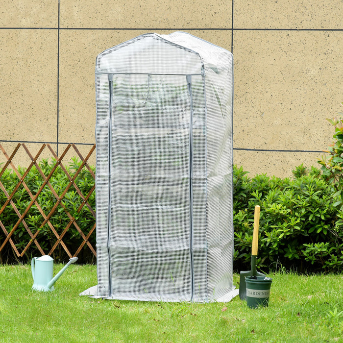 Outsunny Portable Greenhouse with 4 Tier Shelves, Outdoor Hot House, White