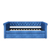 Sophia Tufted Design Upholstered Daybed with Trundle and Comfortable Backrest,Blue  | Le Daybed Sophia avec design capitonne, revetement en tissu, lit d'appoint avec trundle et dossier confortable, couleur bleue