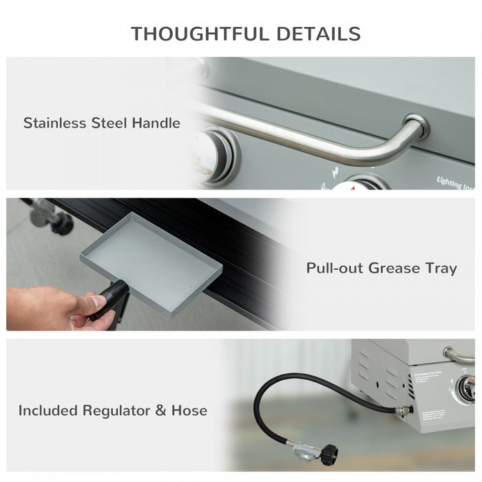 Outsunny 2 Burner Propane Gas Grill, Outdoor Portable Tabletop BBQ with Foldable Legs, 10000 Each Burner, Lid, for Camping, Picnic, Backyard, Silver