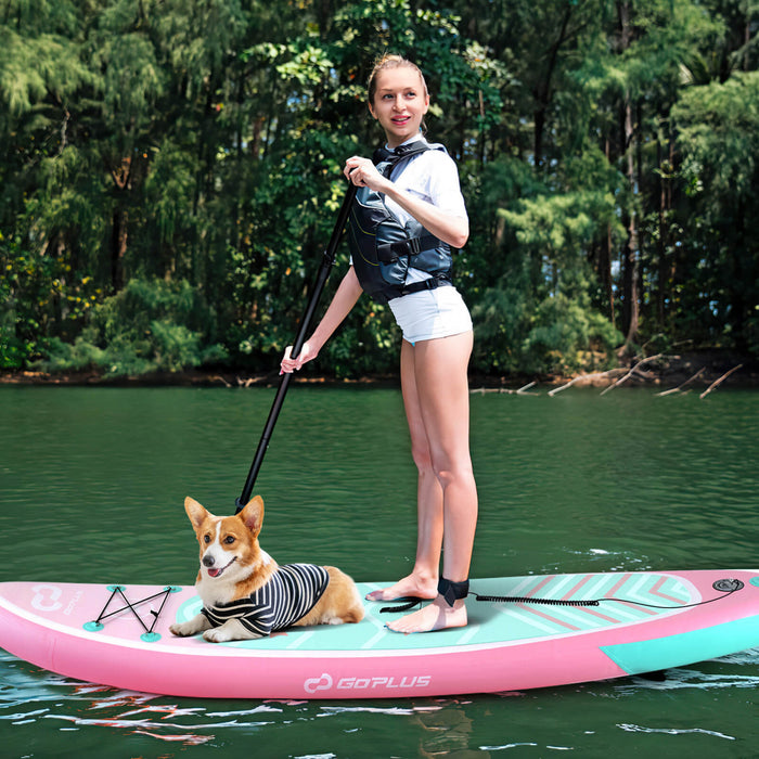Goplus Large Inflatable Sup Board, Portable Paddle Board With 5d Rings Stand Up Paddle Board For Youth & Adult Light Pink