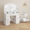 HOMCOM Vanity Desk with Lighted Mirror Makeup Vanity with 7 Drawers White