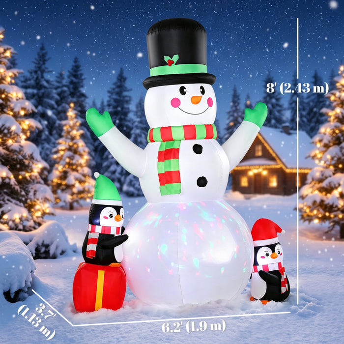 Outsunny 8FT Christmas Inflatables Snowman, Outdoor Decorations w/ LED