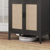 HOMCOM Boho Floor Storage Cabinet with Rattan Decorated Doors Drawer Black