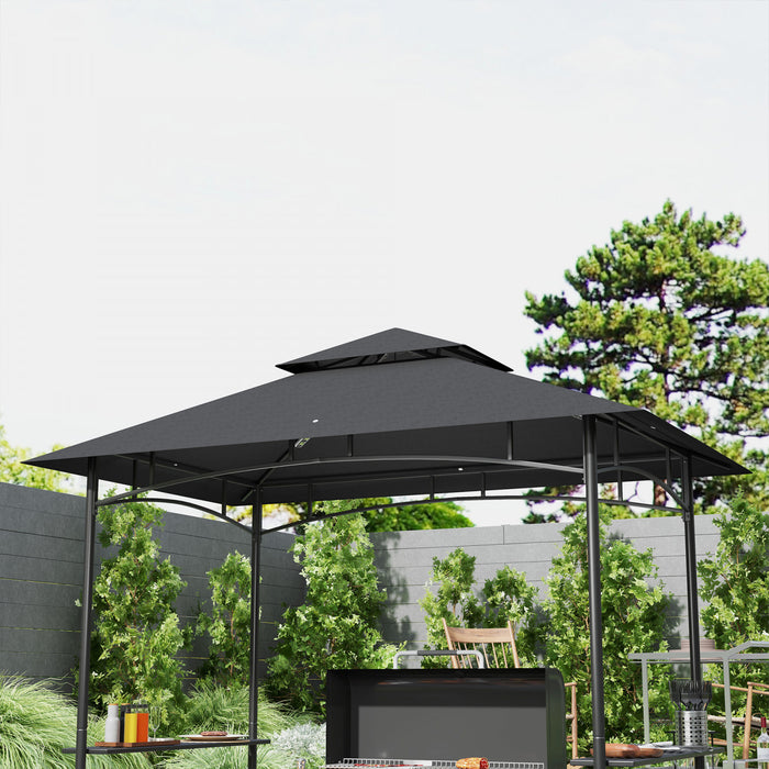 Outsunny 8' X 5' Grill Gazebo, 2-tier Outdoor Bbq Gazebo, Dark Grey