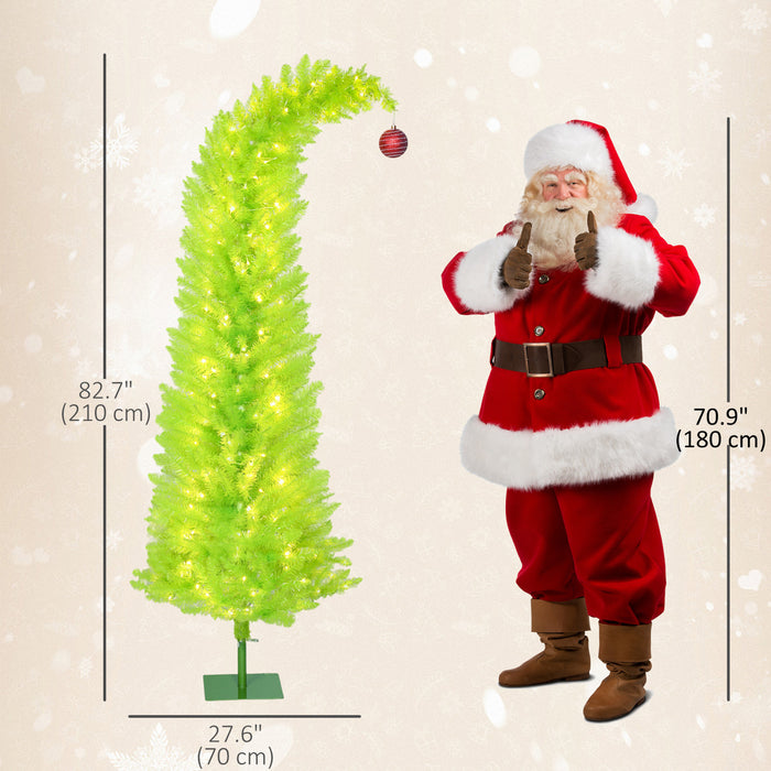 HOMCOM 7ft Prelit Artificial Christmas Tree, Curved Top Xmas Tree, Green