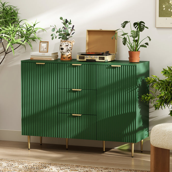 HOMCOM Sideboard Buffet Cabine w/ 3 Drawers and Adjustable Shelves, Green