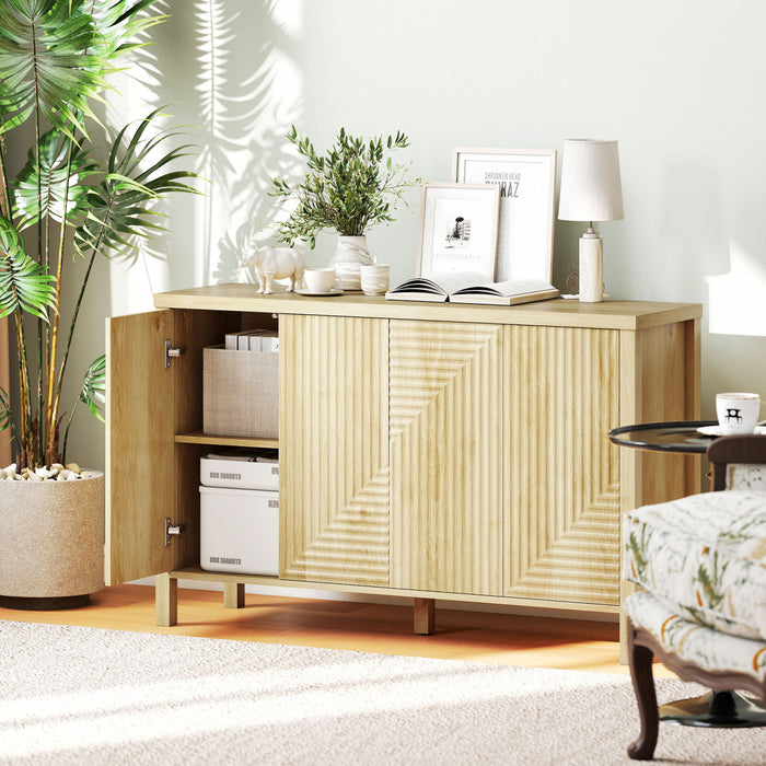 HOMCOM Fluted Sideboard Buffet Cabinet with Push to Open Doors Natural